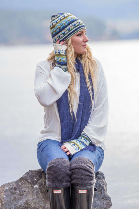 Alpaca Hat with Fleece Lining-Apparel-Alpaca Direct-White/Blue/Green-Alpaca Direct