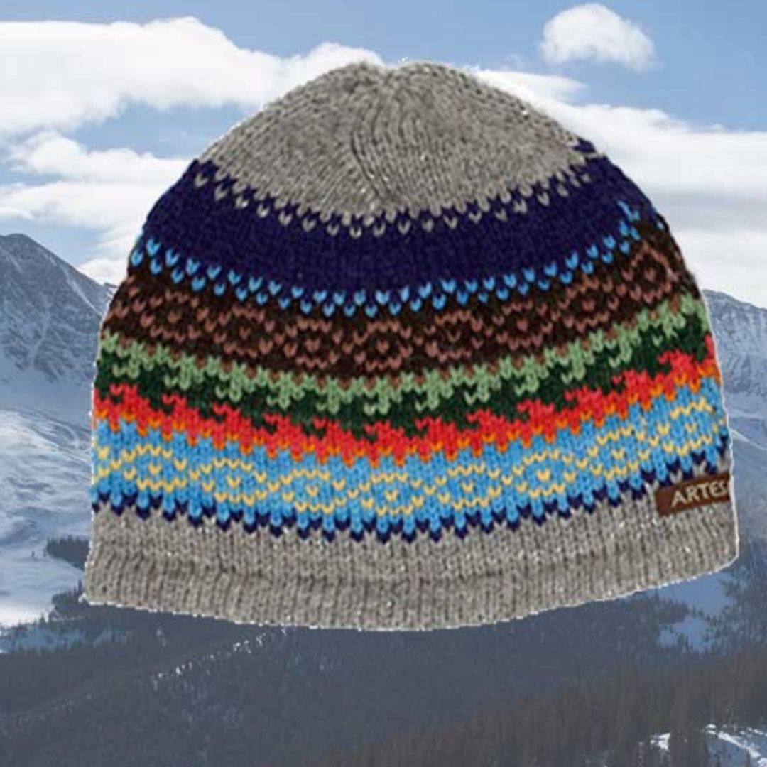 Alpaca Hat with Fleece Lining-Apparel-Alpaca Direct-Blue/Orange/Gray-Alpaca Direct