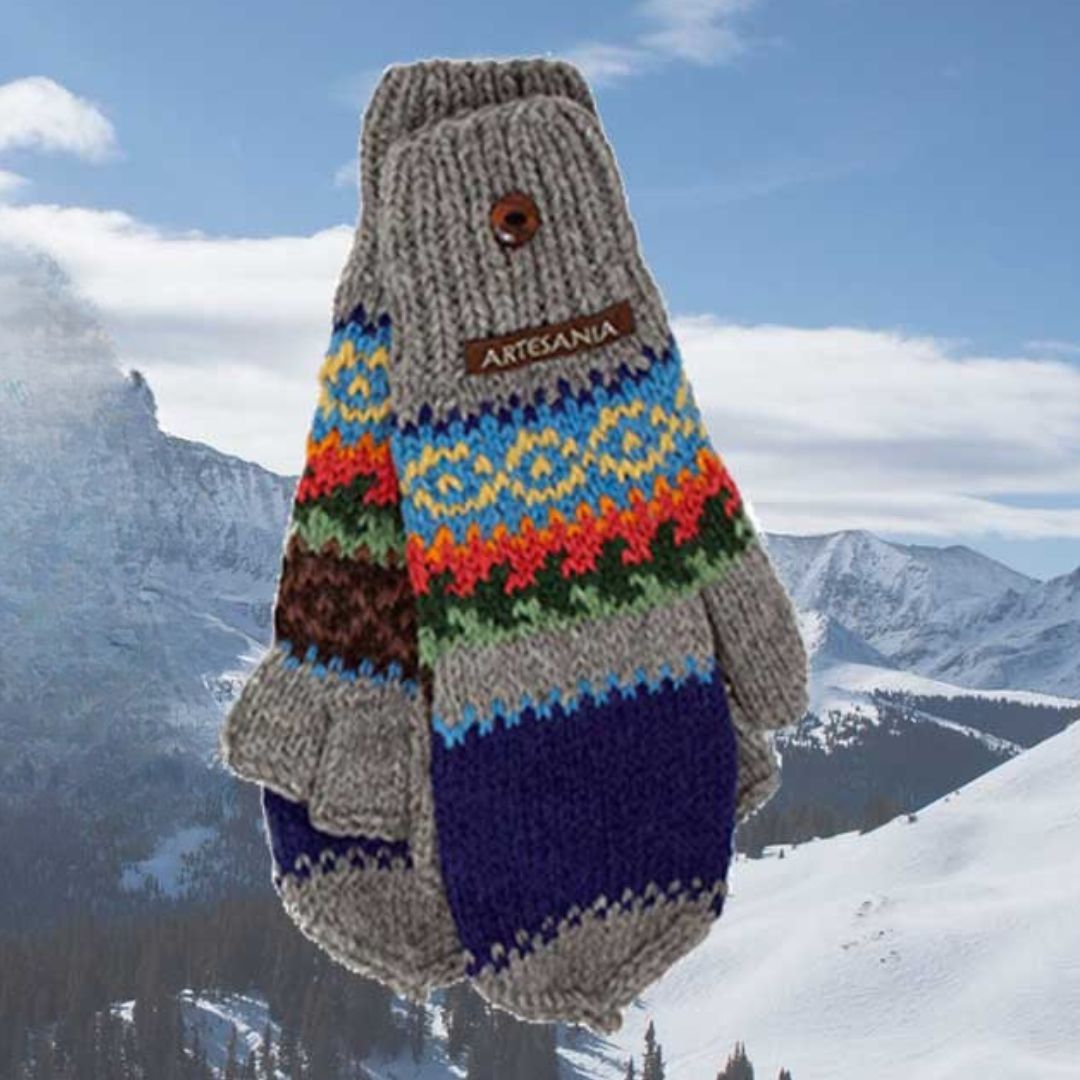 Alpaca Convertible Mittens-Apparel-Alpaca Direct-Blue/Orange/Gray-Alpaca Direct