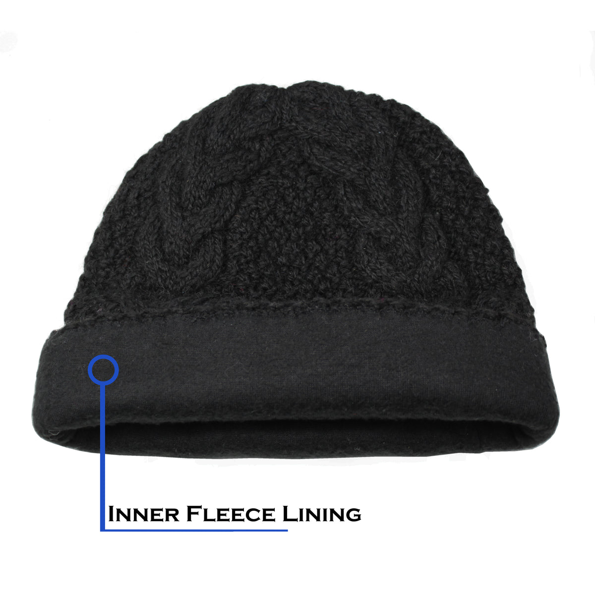 Alpaca Direct Cabled Beanie with Fleece Lining-Apparel-Alpaca Direct-Black-Alpaca Direct