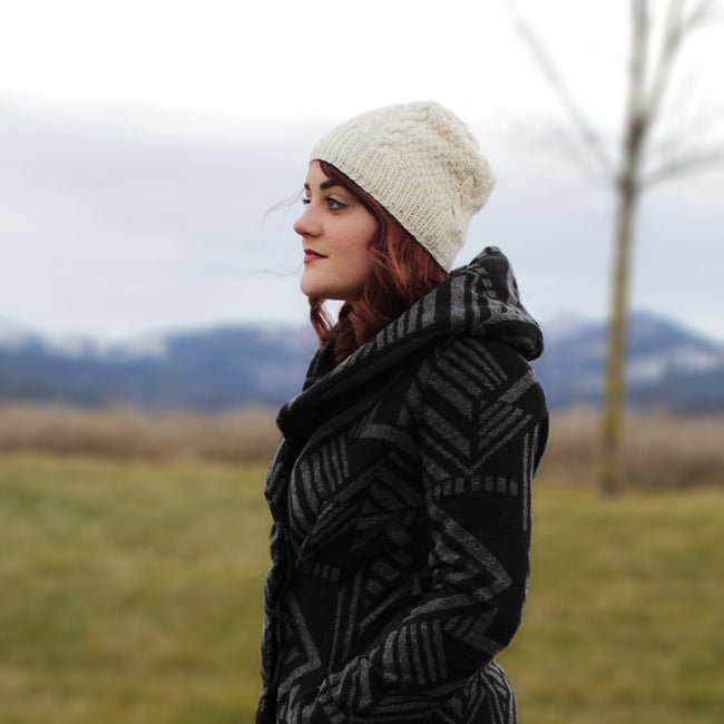 Alpaca Direct Cabled Beanie with Fleece Lining-Apparel-Alpaca Direct-Ecru-Alpaca Direct Main image