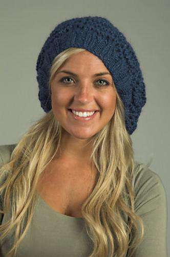 F349 Big Feather &amp; Fan Beret by Plymouth-Patterns-Plymouth Yarn-Alpaca Direct