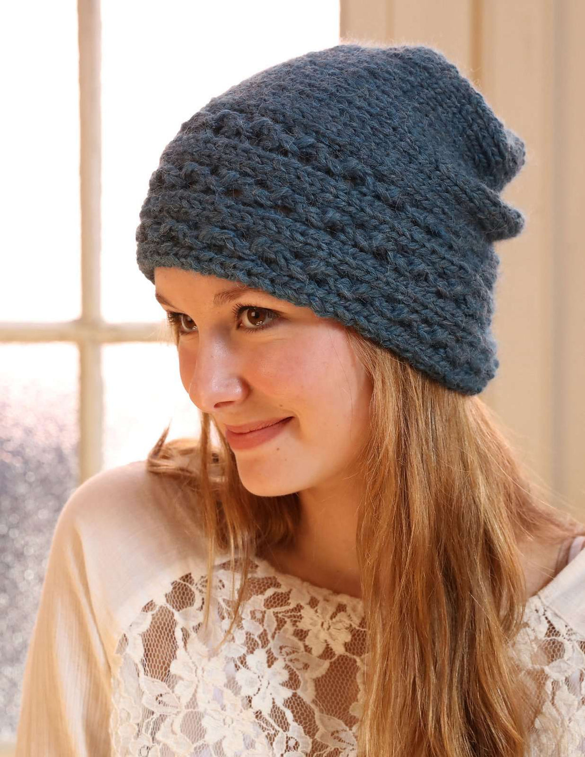 F778 Sideways Knit Hat by Vanessa Ewing-Patterns-Plymouth Yarn-Alpaca Direct