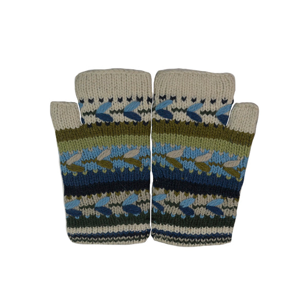 Alpaca Fingerless Mittens-Apparel-Alpaca Direct-White/Blue/Green-Alpaca Direct
