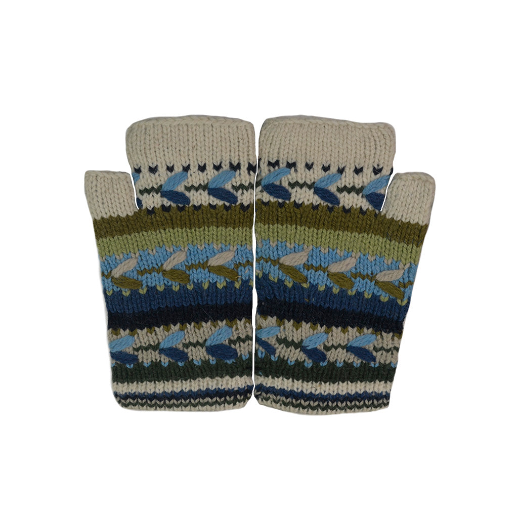 Alpaca Fingerless Mittens-Apparel-Alpaca Direct-White/Blue/Green-Alpaca Direct