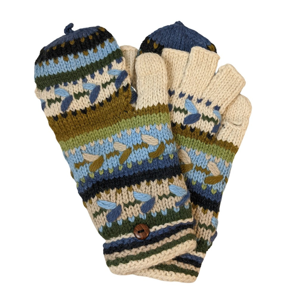 Alpaca Convertible Mittens-Apparel-Alpaca Direct-Blue/Green/White-Alpaca Direct