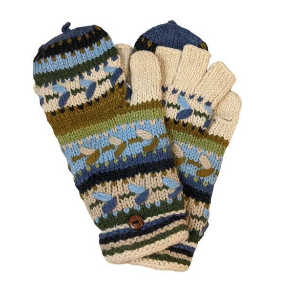 Alpaca Convertible Mittens-Apparel-Alpaca Direct-Blue/Green/White-Alpaca Direct