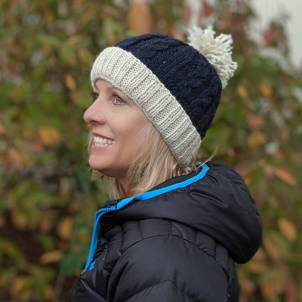 Alpaca Hat with Pompom and Fleece Lining-Apparel-Alpaca Direct-Navy/Ivory-Alpaca Direct Main image