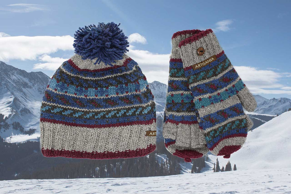 Alpaca Convertible Mittens and Hat Set-Apparel-Alpaca Direct-Blue/Purple/Grey-Alpaca Direct