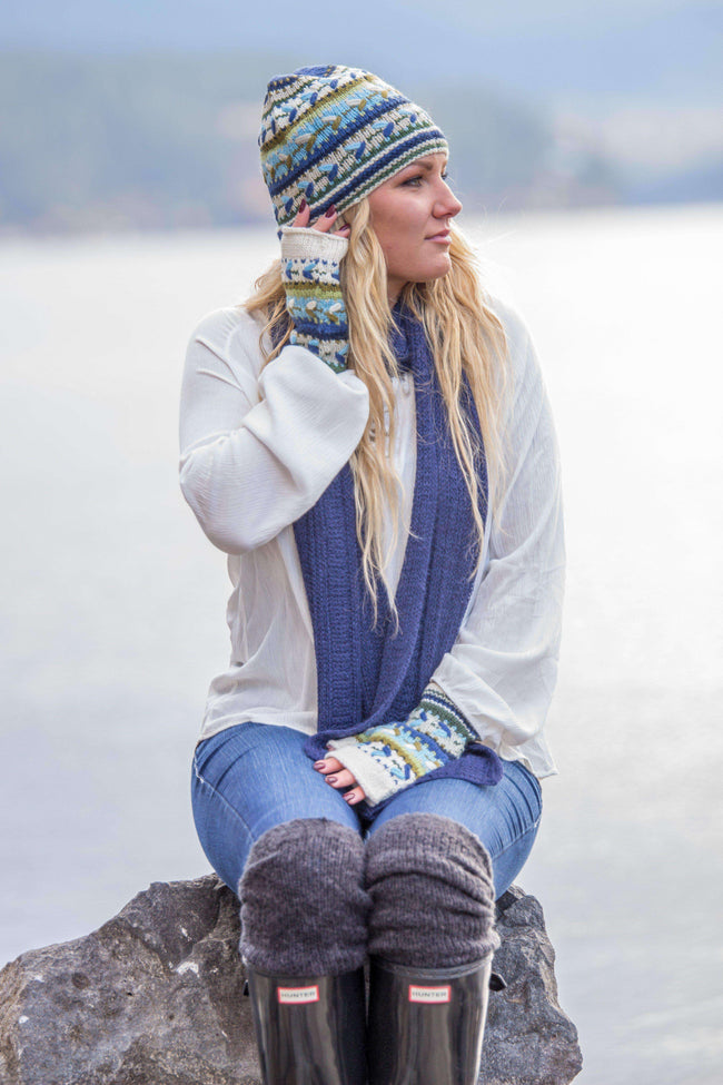 Alpaca Hat with Fleece Lining-Apparel-Alpaca Direct-White/Blue/Green-Alpaca Direct Main image