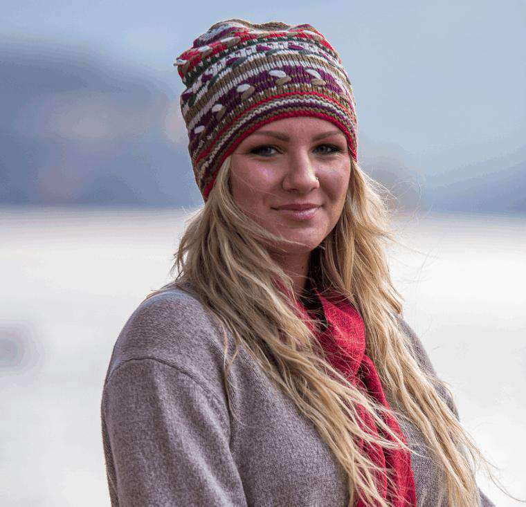 Alpaca Hat with Fleece Lining-Apparel-Alpaca Direct-Red/Green/Ecru-Alpaca Direct