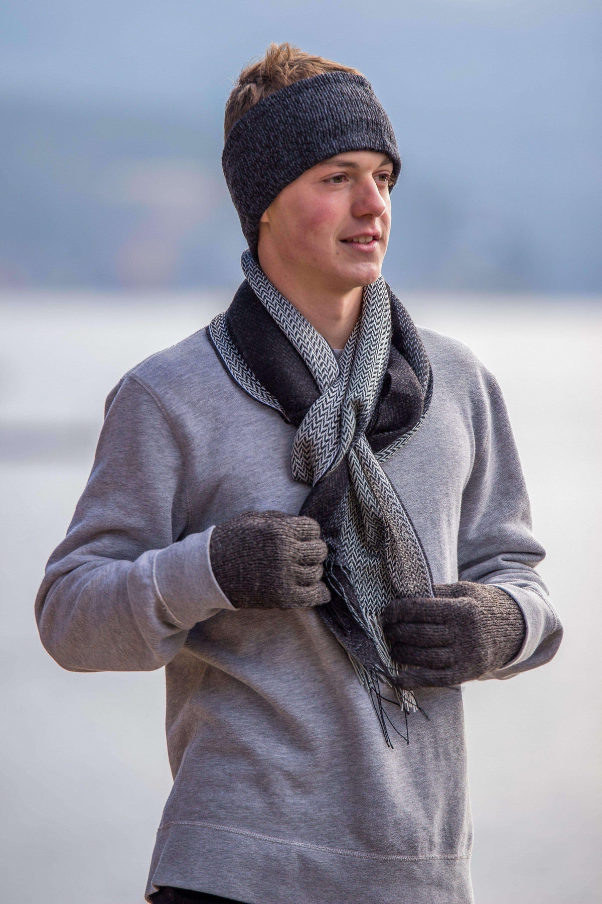 Alpaca Marled Headband-Apparel-Alpaca Direct-Black/Grey-Alpaca Direct