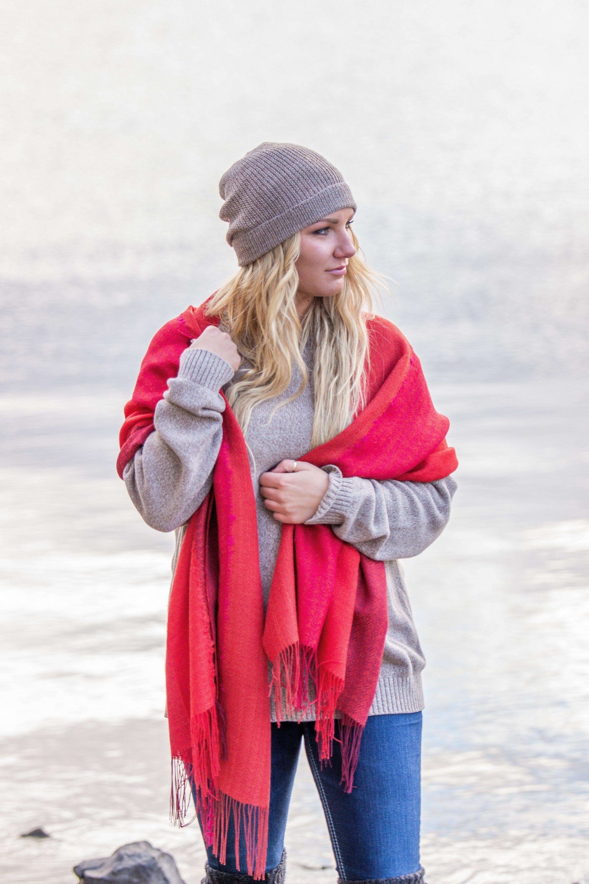 Basic Knitted Stocking Hat 100% Baby Alpaca-Alpaca Direct-Small-Cafe Latte-Alpaca Direct