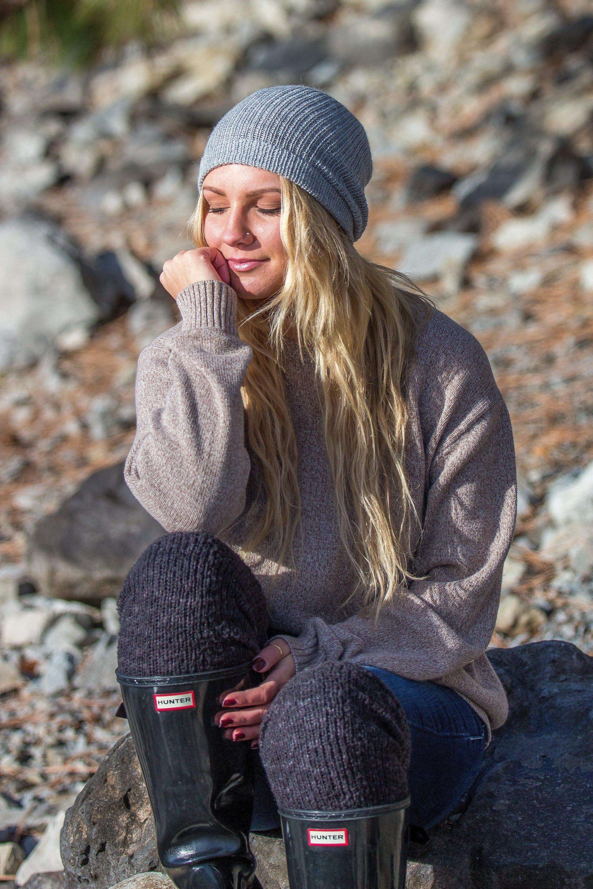 Basic Knitted Stocking Hat 100% Baby Alpaca-Alpaca Direct-Small-Silver-Alpaca Direct Main image
