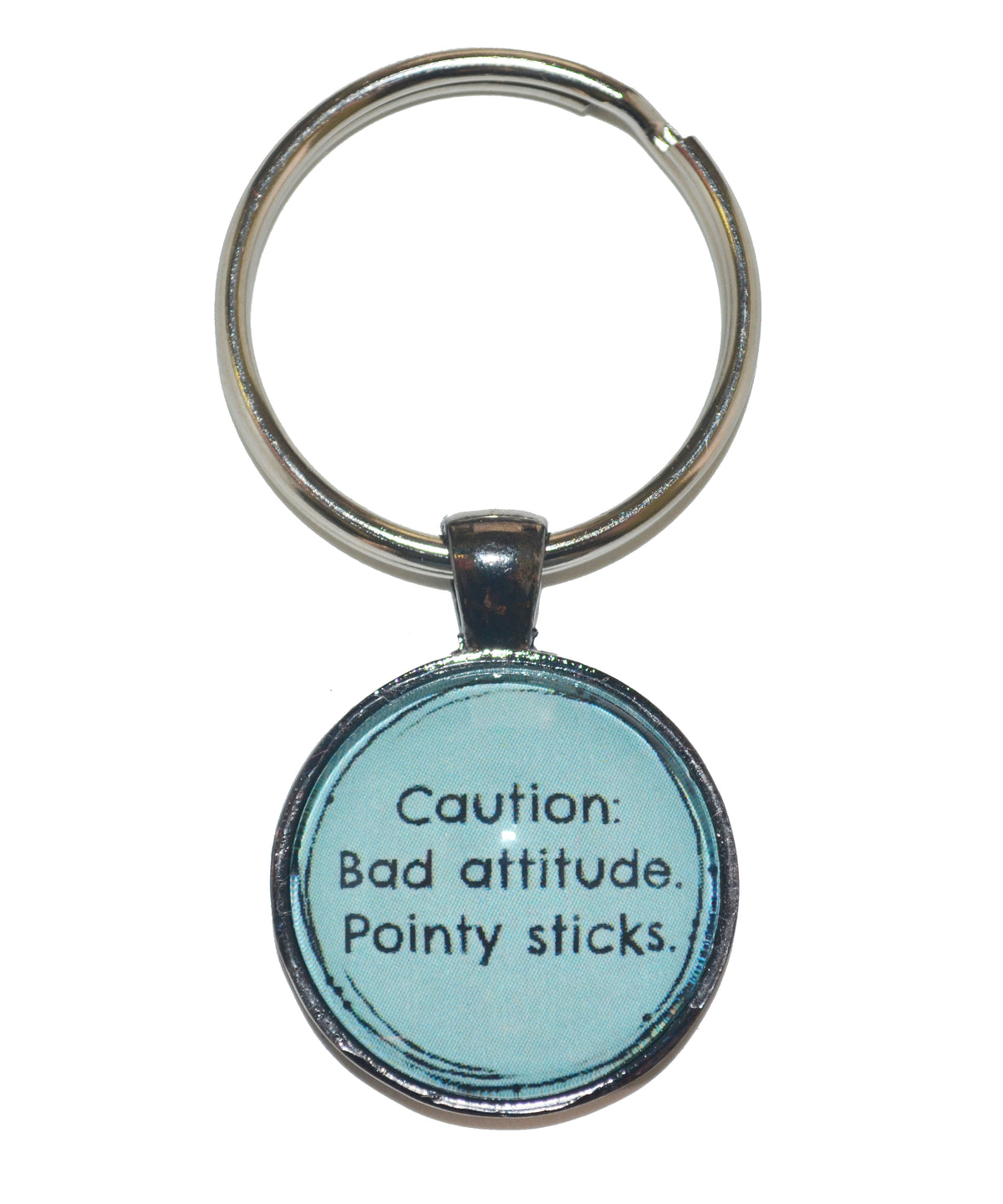 Caution Bad Attitude Pointy Sticks Keychain-Notions-Alpaca Direct-Teal-Alpaca Direct