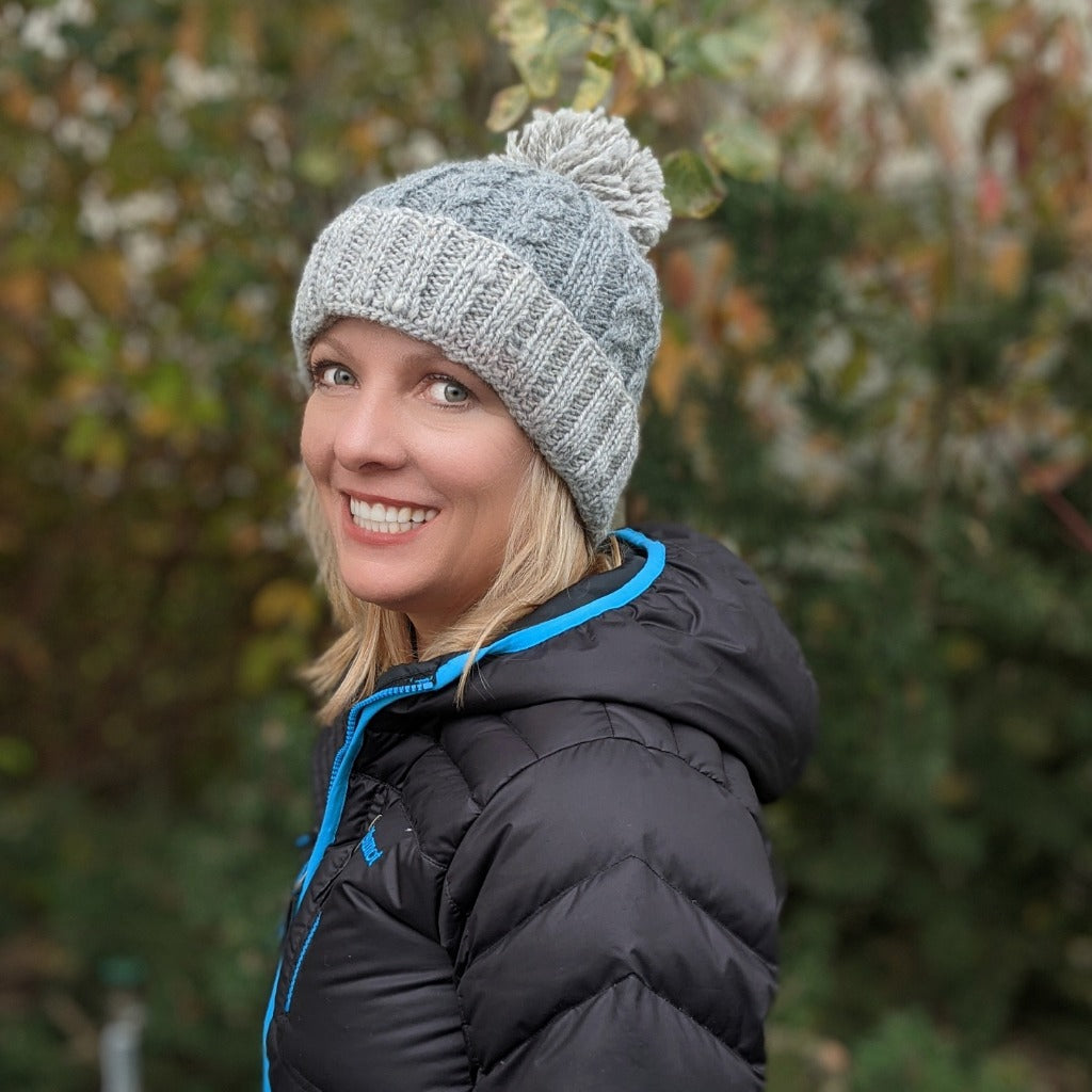 Alpaca Hat with Pompom and Fleece Lining-Apparel-Alpaca Direct-DK Grey/LT Grey-Alpaca Direct