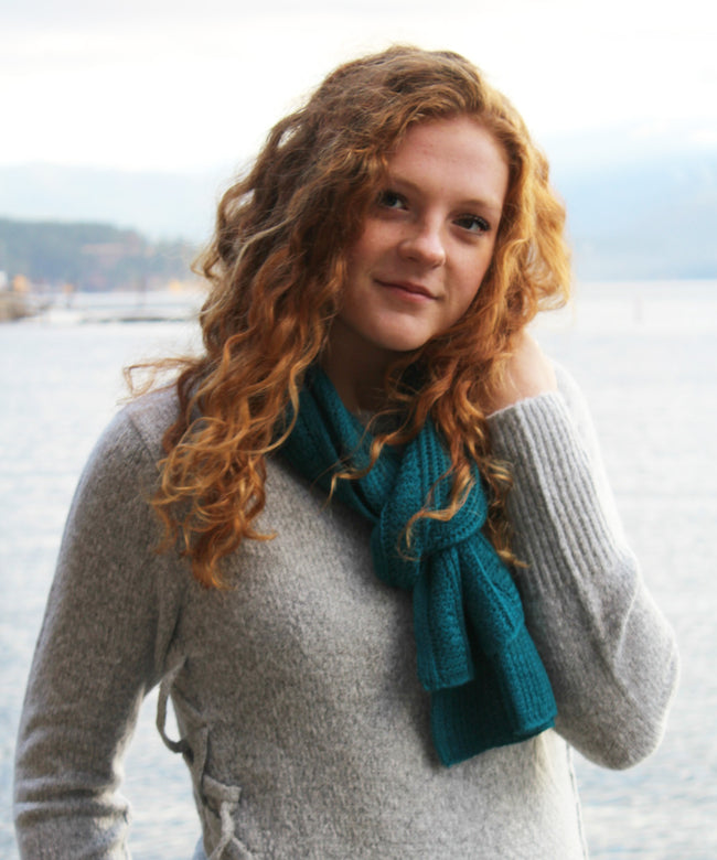 Honeycomb Knitted Scarf 100% Baby Alpaca-Scarves-Alpaca Direct-Teal 038-Alpaca Direct Main image
