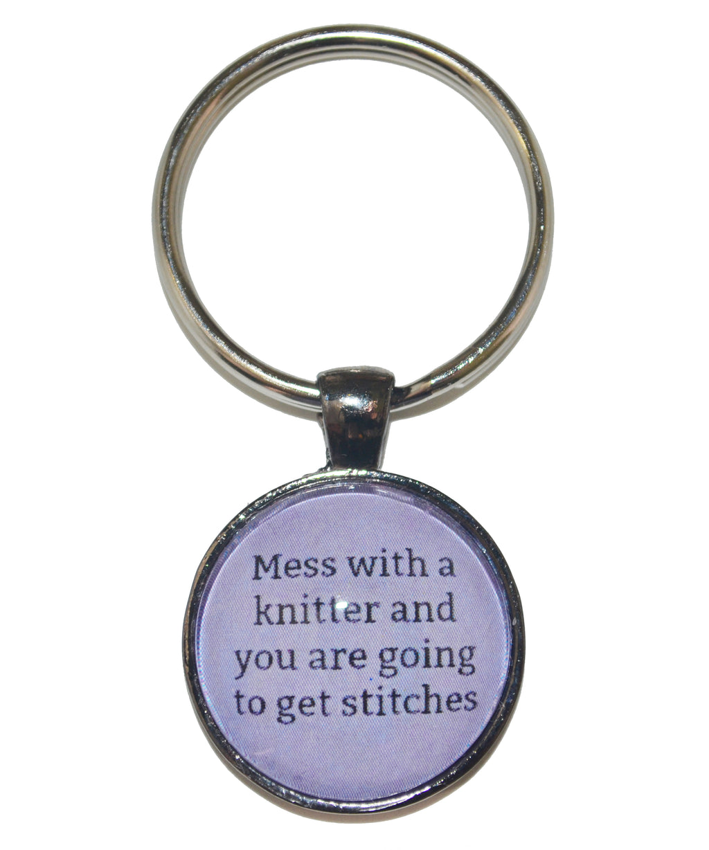 Mess With A Knitter And You Are Going To Get Stitches Keychain-Notions-Alpaca Direct-Purple-Alpaca Direct