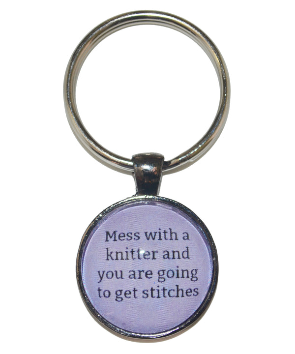 Mess With A Knitter And You Are Going To Get Stitches Keychain-Notions-Alpaca Direct-Purple-Alpaca Direct