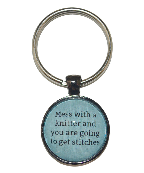 Mess With A Knitter And You Are Going To Get Stitches Keychain-Notions-Alpaca Direct-Teal-Alpaca Direct