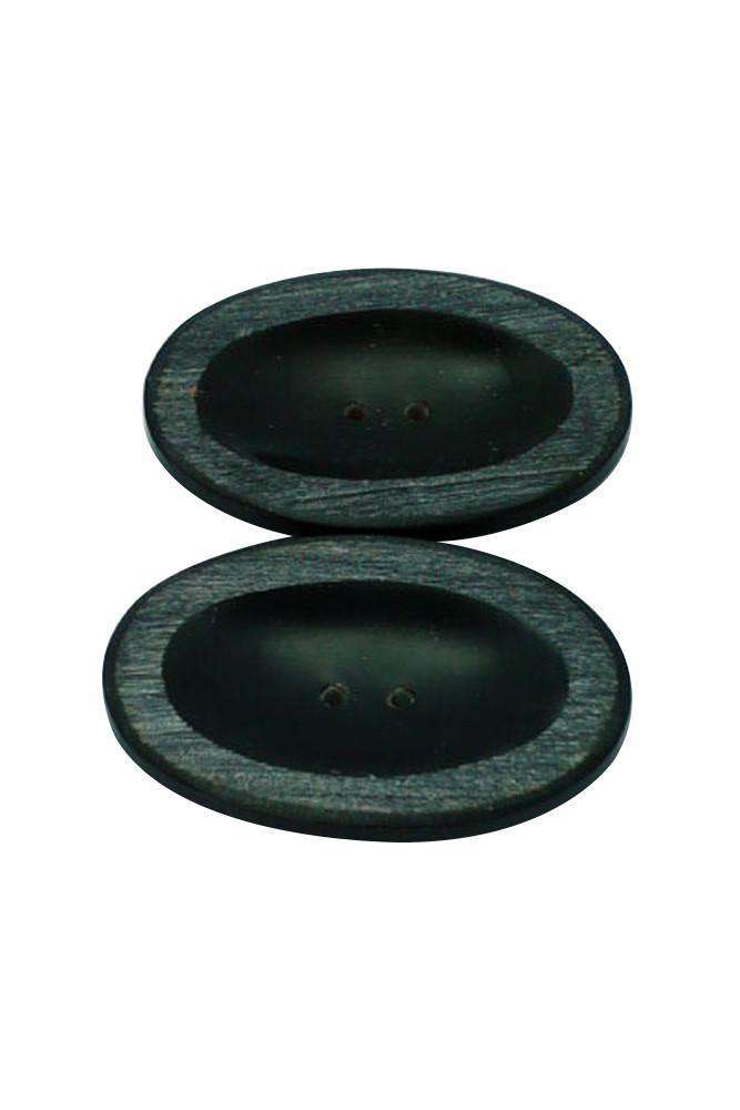 Oval Black Horn Button - 45x30mm