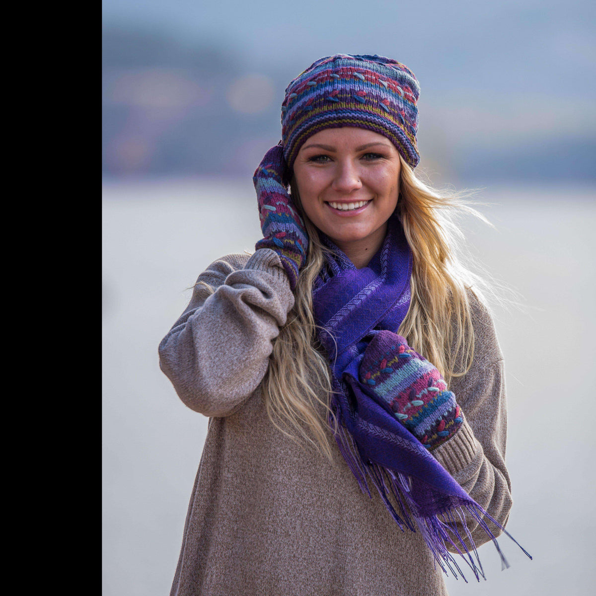 Alpaca Convertible Mittens and Hat Set-Apparel-Alpaca Direct-Blue/Purple/Burgundy-Alpaca Direct Main image