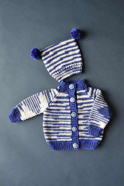Universal Yarn Rah Rah Baby Hat and Cardigan Pattern-Patterns-Universal Yarns-Universal Yarn Rah Rah Baby Hat and Cardigan-Alpaca Direct Main image